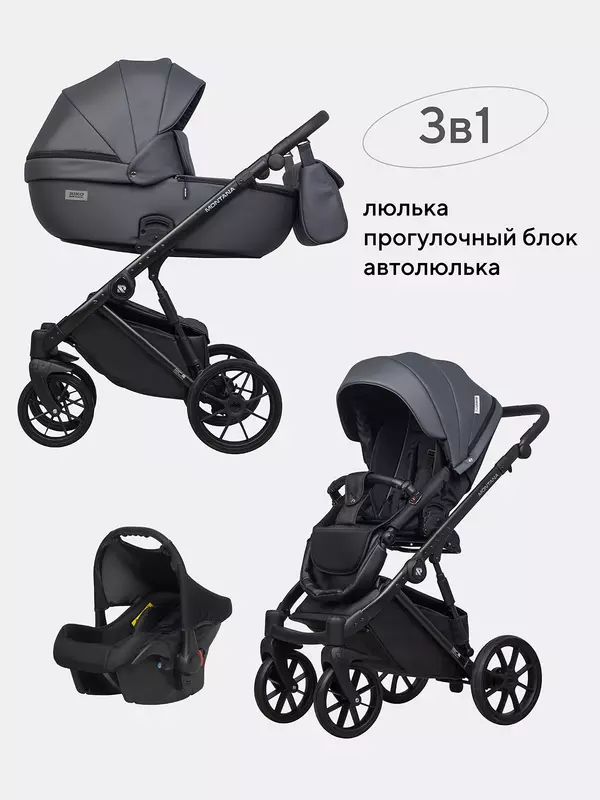 Коляска 3 в 1 Riko Basic Montana Ecco 24 Graphite